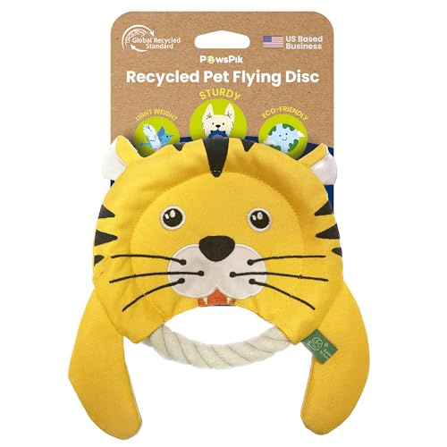 PAWSPIK Flying Disc Tug-of-War Toy, Eco-Friendly Recycled Material, Squeaker Toy for Medium and Large Dogs, for Throwing & Fetching 8.5" Diameter (Tough Tiger) - style: Tough Tiger