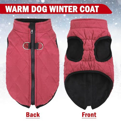 SCENEREAL Winter Dog Vest Coat with Harness Built In, Warm Puppy Jacket for Small Medium Dogs, Cold Weather Coat with Zipper, Fleece Puffer Vest Windproof Snow Clothes - color: #1 Red - Matte, size: XS(Chest 11.5")-Regular