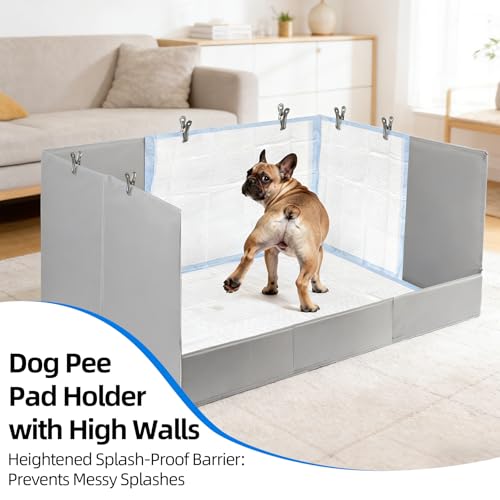 Dog Pee Pad Holder with High Walls, 32.3"x22"x15.7" No-Splash Indoor Dog Potty Box with 6 Clamps, No Assembly Foldable Potty Training Toilet for Large Small Medium Dogs Puppy Potty(Gray2) - color: (Gray2)