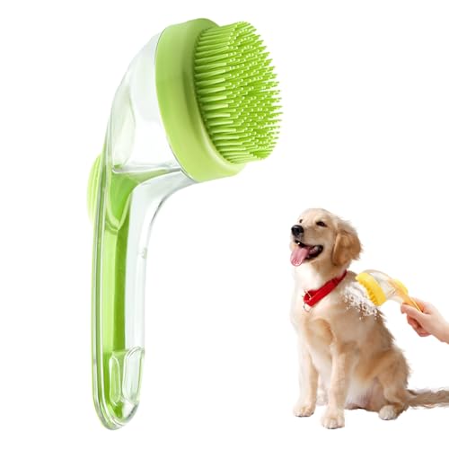 2025 New Pet Bath Brush, 2 in 1 Dog Bathing Grooming Massage Brush with Shampoo Dispenser, Dog Scrubber for Long Short Haired Dogs and Cats (Green) - color: Green