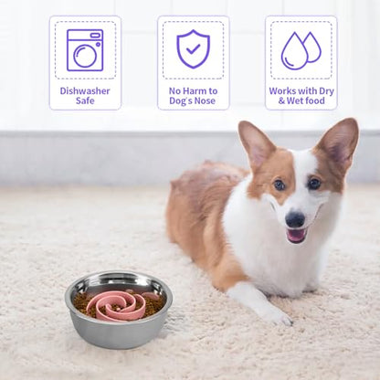 Slow Feeder Dog Bowls Insert, Bestalk Soft Silicone Slow Eating Feeder Insert with Suction Cups for Small, Medium and Large Dogs, Fit into Basic and Elevated Dog Bowls, Pink - color: Pink, size: M