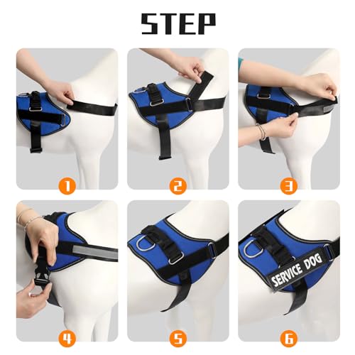 MUMUPET Service Dog Vest Harness, No Pull Reflective Adjustable with Handle, Soft Breathable Padding for Large Dogs, 2 Removable Velcro Patches (Blue, L) - color: Blue, size: Large
