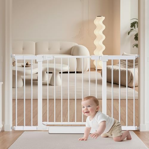 Baby Gate for Stairs,29.5"-48.4" Pressure-Mounted No Drilling Pet Gates for Doorways & Hallways,Auto Dog Close Gate with Walk Thru Door,No-Trip Design, Metal Design for Kids and Pets - size: 29.5-48.4"W x 30.7"H