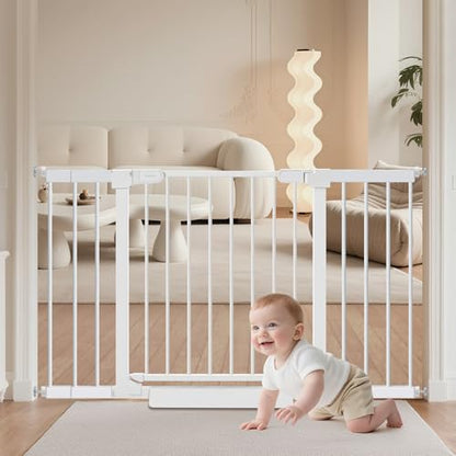 Baby Gate for Stairs,29.5"-48.4" Pressure-Mounted No Drilling Pet Gates for Doorways & Hallways,Auto Dog Close Gate with Walk Thru Door,No-Trip Design, Metal Design for Kids and Pets - size: 29.5-48.4"W x 30.7"H