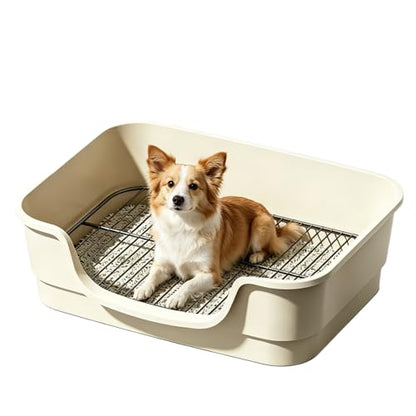 Dog Potty Tray with Removable Mesh, Pee Pad Holder for Indoor & Apartment Use, Non-Slip Dog Toilet, Keep Paws Dry, Easy Clean Potty Training Box for Small to Medium Dogs 18.7''LX13.78''W (Beige) - color: Beige