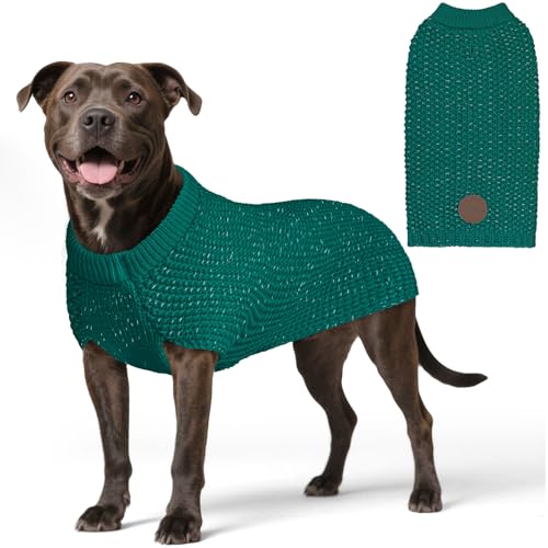 KYEESE Dog Sweater with Leash Hole Warm Pullover with Reflective Yarn for Small and Medium Dogs Male Soft Knit Pullover Boy Dog Coats Cozy Lightweight Thick Sweater,Green,Large - color: 3# Green, size: L (30-45lbs)