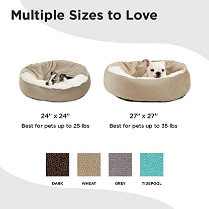 Best Friends by Sheri Cozy Cuddler Ilan Covered Cat and Dog Bed with Attached Blanket, Wheat, 24"x24" - color: Wheat Ilan