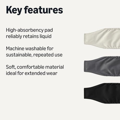 Amazon Basics Washable Reusable Male Dog Belly Band Diapers, Highly Absorbent with Sewn-in Pad, XS (11-13 Inch Waist), Black, Grey, Silver, 3-Pack - size: XS
