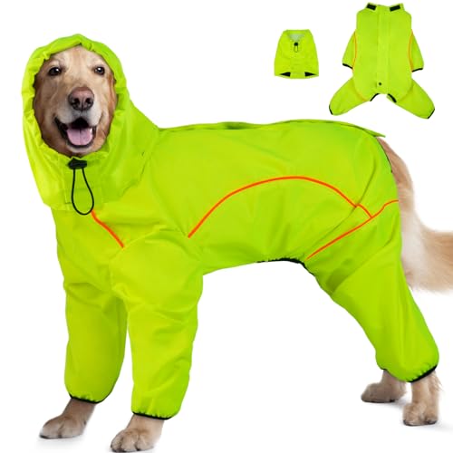 Dog Raincoat, Waterproof Dog Rain Jacket with Removable Hood，Adjustable 4 Legs Pet Poncho with Leash Hole，Reflective Stripe Hooded Snowproof Windproof Clothes for Small to 3X-Large Dogs, M - color: Green, size: M