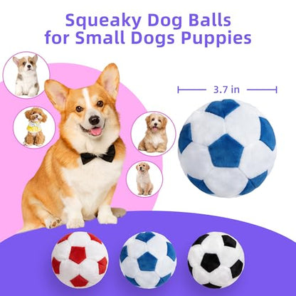 3 Pack Squeaky Dog Toys Balls, Stuffed Plush Football Soft Chew Dog Balls for Puppy, Small & Medium Dogs