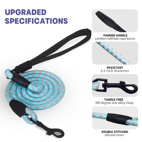 5 ft Dog Leash with Padded Handle, Tangle-Free Rope Leashes for Small Medium Large Dogs, Training Lead Heavy Duty, Blue