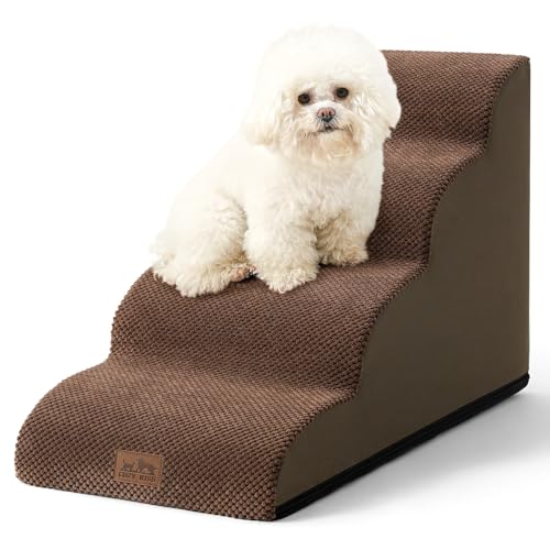 COZY KISS Dog Stairs for Small Dogs 19.7" H, Curved Dog Step for Puppy, Older or Cat, Medium Pet Ramp for Sofa, Couch or Bed, Ladder with High Density Foam, 4 Step, 15.7x28.3x19.7 inch, Brown - color: Brown, size: Standard: 15.7"x28.3"x19.7"