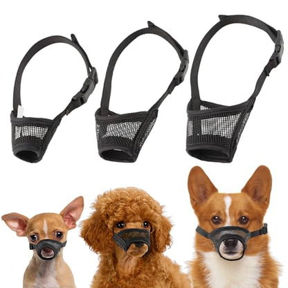 3pack Dog Muzzle Suits for Small Medium Large Dogs, Drinkable Breathable Mouth Guard, Adjustable Strap Soft Dog Muzzle to Prevent Biting Chewing, Air Mesh Muzzles for Scavenging Licking (XS+S+M)