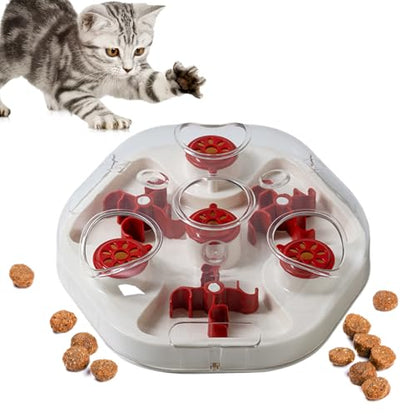 Dog Treat Puzzle - Slow Feeding Game, Sliding Treat Dispenser Toy, Motivating Food Plate | Entertaining Home Play Boredom Relief Puppy Kitten Medium Large Breed Interactive Training Feeder - color: Red