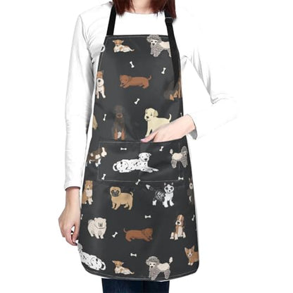Perinsto Dog Cat Pets Cute Animals Waterproof Apron Bibs for Grooming Kitchen Cooking Baking Painting Gardening - color: Dog (Black)