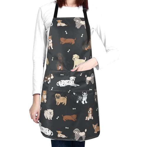 Perinsto Dog Cat Pets Cute Animals Waterproof Apron Bibs for Grooming Kitchen Cooking Baking Painting Gardening - color: Dog (Black)