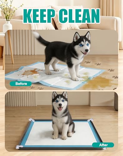 Dog Pee Pad Holder with 4 Holder Clamps, Fits Up to 24" x 24" Training Pads, Silicone Non-Slip Dog Potty Tray, High Edge Puppy Pad Holder Tray for Easy Cleaning, for Puppy Potty Training. Black - color: Black