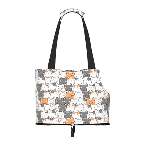 Dog Purse Carrier with Safety Hook - Foldable & Hands-Free Dog Cat Carrier Bag for Subway, Travel, Shopping up to 20lbs Cute Kitten Print - color: Cute Kitten Print