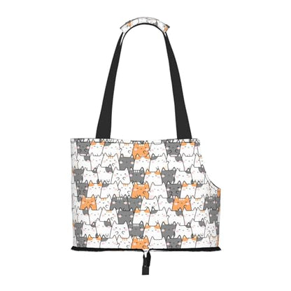 Dog Purse Carrier with Safety Hook - Foldable & Hands-Free Dog Cat Carrier Bag for Subway, Travel, Shopping up to 20lbs Cute Kitten Print - color: Cute Kitten Print