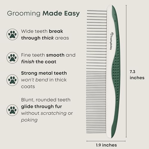 Freshly Bailey Metal Comb for Dogs - Greyhound Comb for Grooming Poodle, Doodle, Goldendoodle - Dog Comb with Dual Teeth for Curly & Wavy Coats