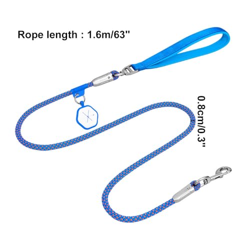 Dog Leash,Heavy Duty Dog Rope Lead with Soft Neoprene Padded Handle & 360° Swivel Clip for Medium Large Dogs (0.8cm*1.3/1.6m) - color: blue, size: 0.8*160cm