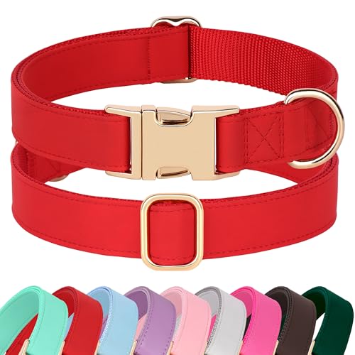 PET ARTIST Soft PU Leather Dog Collar, Bright & Classic Red Dog Collar with Quick Release Rose Metal Buckle, Adjustable Nylon Padded Durable Pet Collars for Small Dogs Girl, Neck Fit 9-14" - color: Red, size: S: Fit 9-14" Neck(10-20 lbs)
