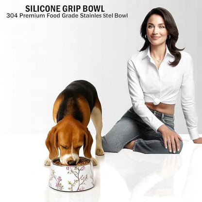 Ceramic Dog Bowl 7 inch Height for (30-55lbs) Medium Size Dogs Includes Food-Grade 304 Stainless Steel Bowls Non-Slip 3.8 Cups(860ml) Bowl Feeder in an Artful and Design (White) - color: White, size: Medium
