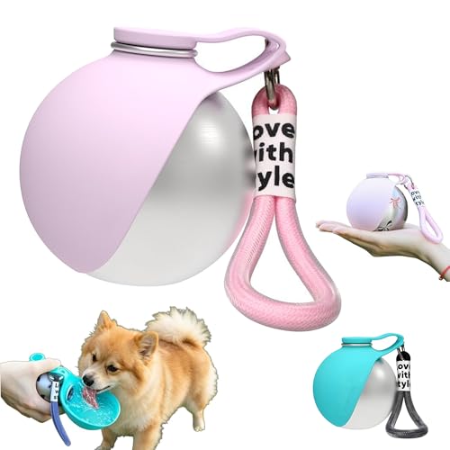 2 in 1 Portable Dog Water Bottle Portable Dog Water Bottle with Silicone Foldable Bowl Leak Proof Stainless Steel Dog Bottle for Hiking Compact Pet Water Bowl (Pink A) - color: Pink A