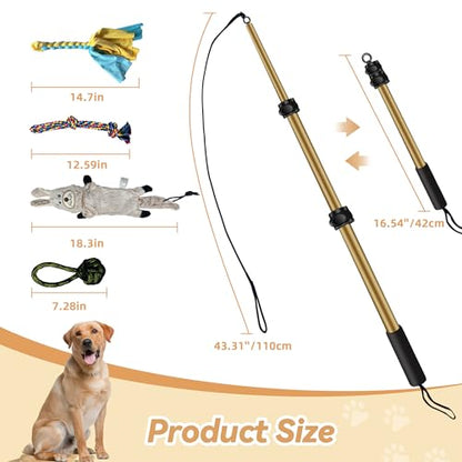 Flirt Pole for Dogs, Interactive Toys Tug-of-war for Pet, Durable Teaser Wand, Chase Toys with Rope Chewing Sticks, for Outdoor Exercise & Training - size: 2 switch-40.2Inch-Gold