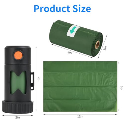 Pet Fit For Life Dog Poop Bag Dispenser with LED Light and USB Rechargeable Flashlight, Portable Puppy Waste Bag Holder with Leash Attachment & Velcro Wrist Strap, Perfect for Walks & Camping – Black