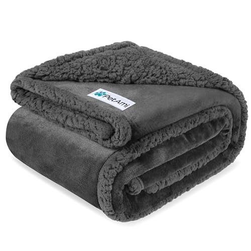 PetAmi Waterproof Dog Blanket for Couch, Pee Proof Fleece Reversible Pet Throw, Furniture Protector for Bed Sofa Kennel, Soft Washable Cover for Small Medium Dog Puppy Cat, 29x40 Dark Grey Sherpa - color: Gray/Gray Sherpa, size: Medium 29 X 40 Inches