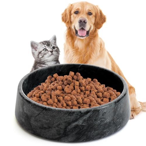 SAMAH Black Marble Dog Bowl, Non-Slip Non-Tipping Heavy Dog Food Bowl, Large Weighted Stone Dish, Natural Marble Pet Water Bowl, Easy to Clean, Present for Cat & Dog Lovers, Holds 6 Cups(6 lbs) - color: Black, size: L