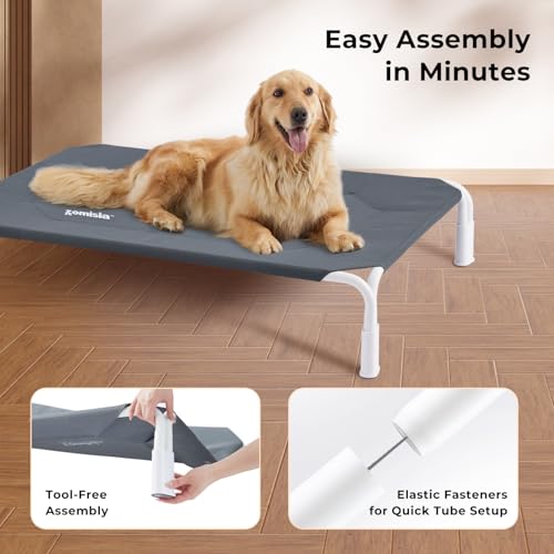 ZOMISIA XL Elevated Dog Bed Tool-Free Assembly, Outdoor Raised Dog Bed Portable Cooling Pet Cot for Large Pets, Summer Pet Hammock Off Ground with Non-Slip Feet & Waterproof Teslin Mesh, 48x33 Inch - size: XL - 48"L x 33"W x 8"H