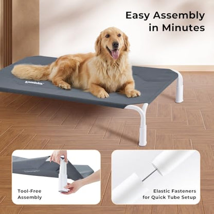 ZOMISIA XL Elevated Dog Bed Tool-Free Assembly, Outdoor Raised Dog Bed Portable Cooling Pet Cot for Large Pets, Summer Pet Hammock Off Ground with Non-Slip Feet & Waterproof Teslin Mesh, 48x33 Inch - size: XL - 48"L x 33"W x 8"H