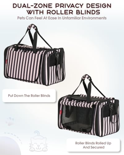 BurgeonNest Cat Carrier Soft, Pet Carrier Dog Carrier Airline Approved for Cats and Small Dogs up to 20 lbs Top Loading with Shoulder Strap, Privacy Protection, Mesh Ventilation, Car Travel, Striped - color: Striped, size: 17.7"L x 11.8"W x 11.4"H