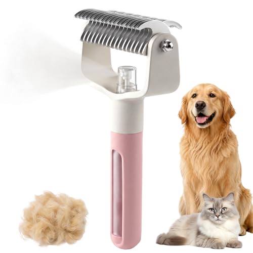 Dual-Sided Pet Grooming Comb,Double Sided Dematting Comb for Dogs & Cats, 2‑in‑1 Professional Pet Grooming Brush Deshedding Dog Brush with Spray Design (1PCS, Pink) - color: Pink