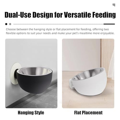 MANON ROSA Hanging Pet Feeding Bowl - Wall-Mounted Angle Adjustable Stainless Steel Food Bowl for Dogs and Cats Anti-Slip Spill-Proof Neck Protection (Black) - color: Black