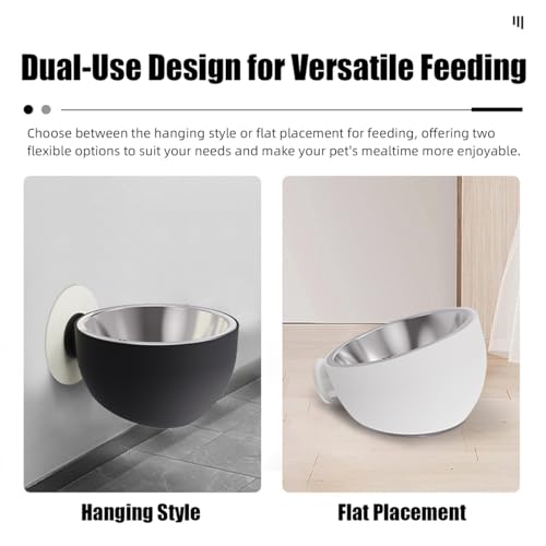 MANON ROSA Hanging Pet Feeding Bowl - Wall-Mounted Angle Adjustable Stainless Steel Food Bowl for Dogs and Cats Anti-Slip Spill-Proof Neck Protection (Black) - color: Black