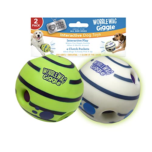 Wobble Wag Giggle Ball 2 Pack- Interactive Dog Toy, Fun Giggle Sounds When Rolled or Shaken, Pets Know Best, 1 Original & 1 Glow in The Dark Ball - style: 2 Pack- Original & Glow