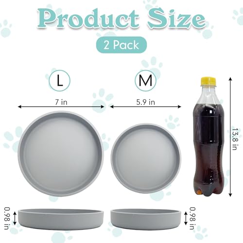 Silicone Cat Food Bowls Shallow Cat Dishes 5.9in Wide Pet Plates Set of 2 Small Flat Dog Saucer Bowl Cute Whisker Fatigue Kitten Feeding Dish for Dry & Wet Food (Round Grey) - color: Grey, size: M: 5.9 inches - without Suction Cup