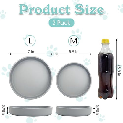 Silicone Cat Food Bowls Shallow Cat Dishes 5.9in Wide Pet Plates Set of 2 Small Flat Dog Saucer Bowl Cute Whisker Fatigue Kitten Feeding Dish for Dry & Wet Food (Round Grey) - color: Grey, size: M: 5.9 inches - without Suction Cup