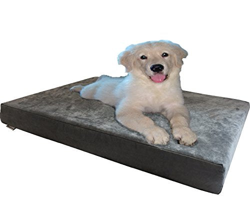 Dogbed4less Orthopedic Gel Cooling Memory Foam Dog Bed with Waterproof Liner and External Durable Suede Cover for Small to Medium Pet 35X20X4 Inches - color: Microsuede in Gray, size: Medium 35" Length X 20" Width