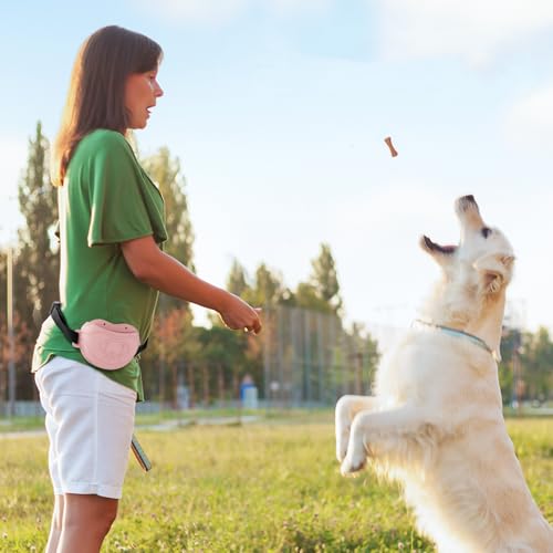Dog Treat Pouch - Premium Silicone - Upgrade 4 Strong Magnets Enhanced Magnetic Closure, Adjustable Waist Belt - Ideal for Puppy Training and Outdoor Walks - Pink - color: Pink