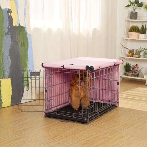 X-ZONE PET Double Door Dog Crate Cover - Polyester Pet Kennel Cover Fits 24 inches Wire Dog Cage Pink - color: Pink, size: 24.0"L x 18.0"W x 20.0"H