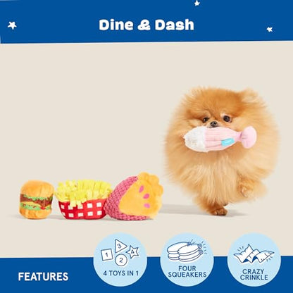 Barkbox Dine & Dash Dog Toy Bundle – Squeaky Dog Toys – Plush Dog Toys – Puppy and Pet Toys for Small Dogs - color: Dine & Dash Bundle