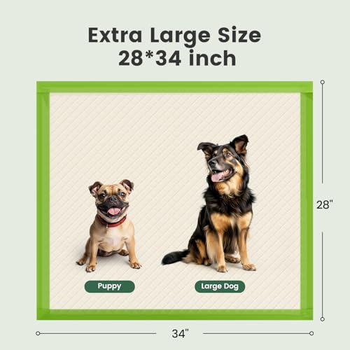 Gardner Pet Dog Pee Pads Extra Large 28"x34", XL Thicker ECO Green Disposable XLarge Puppy Training Pads Super Absorbent Full Edge-Wrapping Pad for Dogs, Puppies, Doggie, Cats, Rabbits-(30 Count) - size: 28"x34"-30 Count