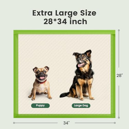 Gardner Pet Dog Pee Pads Extra Large 28"x34", XL Thicker ECO Green Disposable XLarge Puppy Training Pads Super Absorbent Full Edge-Wrapping Pad for Dogs, Puppies, Doggie, Cats, Rabbits-(30 Count) - size: 28"x34"-30 Count