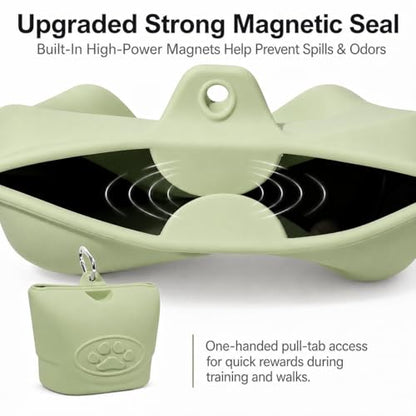 Upgraded Dog Treat Pouch with Strong Magnetic Closure - Small Silicone Training Bag, Waist-Mounted Clip & Leash Carabiner, Airtight Portable Treat Bag (Light Green) - color: Light Green