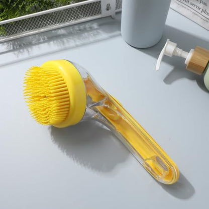 Sosoport Dog Bath Brush with Built-in Soap Dispenser Ergonomic Handle Soft Bristle Pet Grooming Scrubber for Dogs and Cats Massage and Hair Removal 7.48In Portable Shower Brush