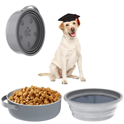 40 Oz Travel Dog Bowls with Lid, Collapsible Water Bowl BPA-Free, Stainless Steel Pet Food Bowl - 2in1 Portable Dog Bowls - Puppy Trip Camping Travel Essentials